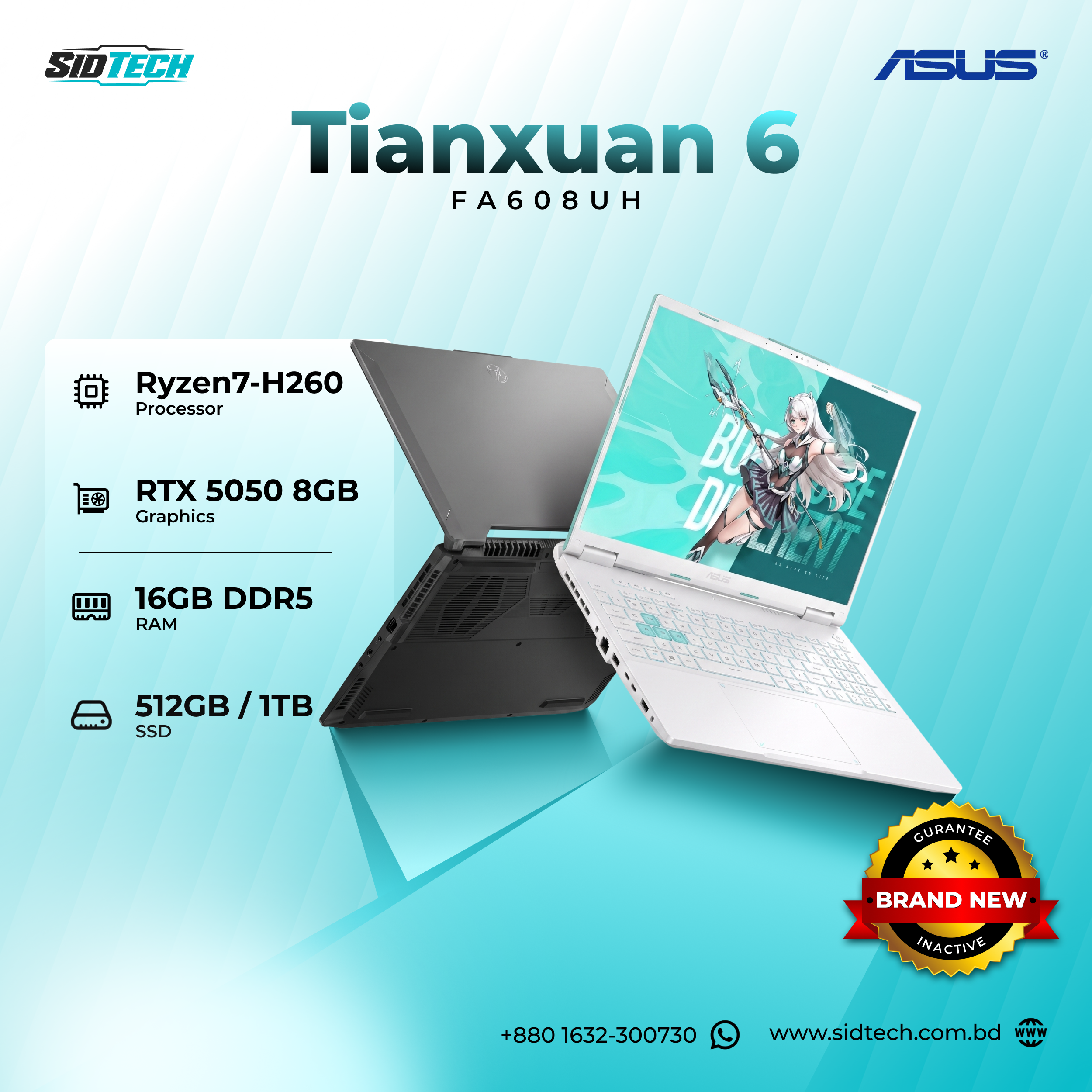 ASUS Tianxuan 6 ASUS Tianxuan 6 (FA608) – Ryzen 7 H260 · RTX 5050 (8 GB GDDR7, 115 W TGP) · 16 GB DDR5 5600 MHz · 512GB PCIe 4.0 SSD · 16″ FHD 165 Hz - Image 1